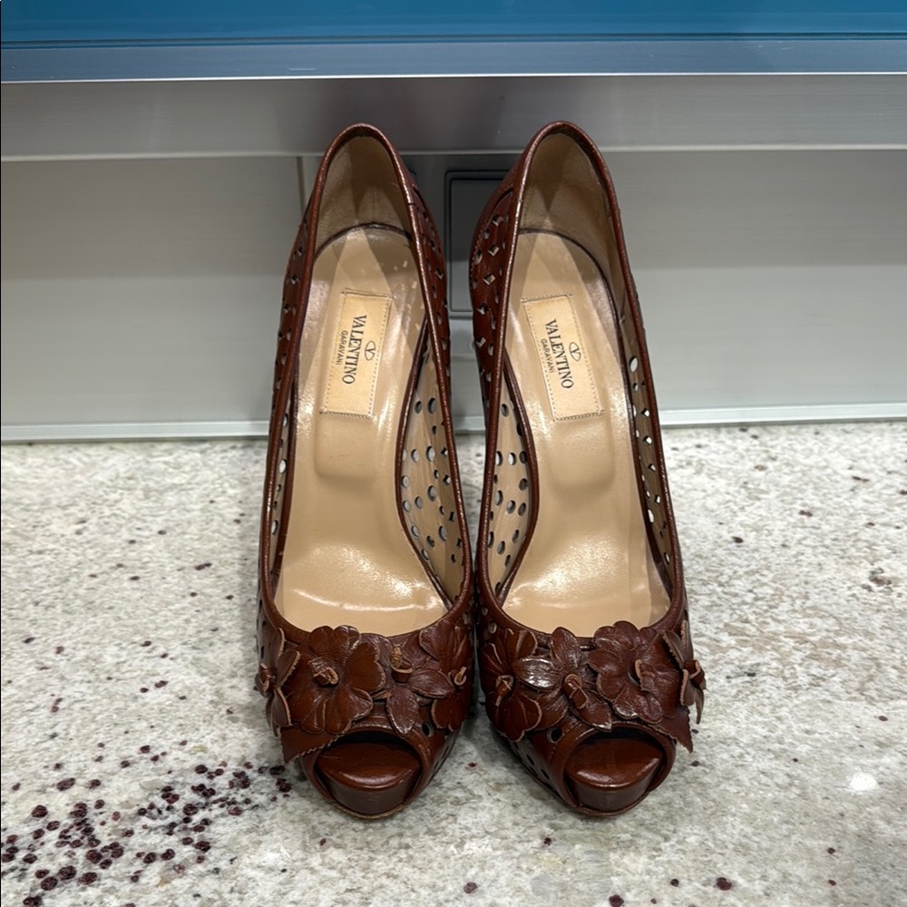 Valentino Brown Peep-Toe Women's Shoes